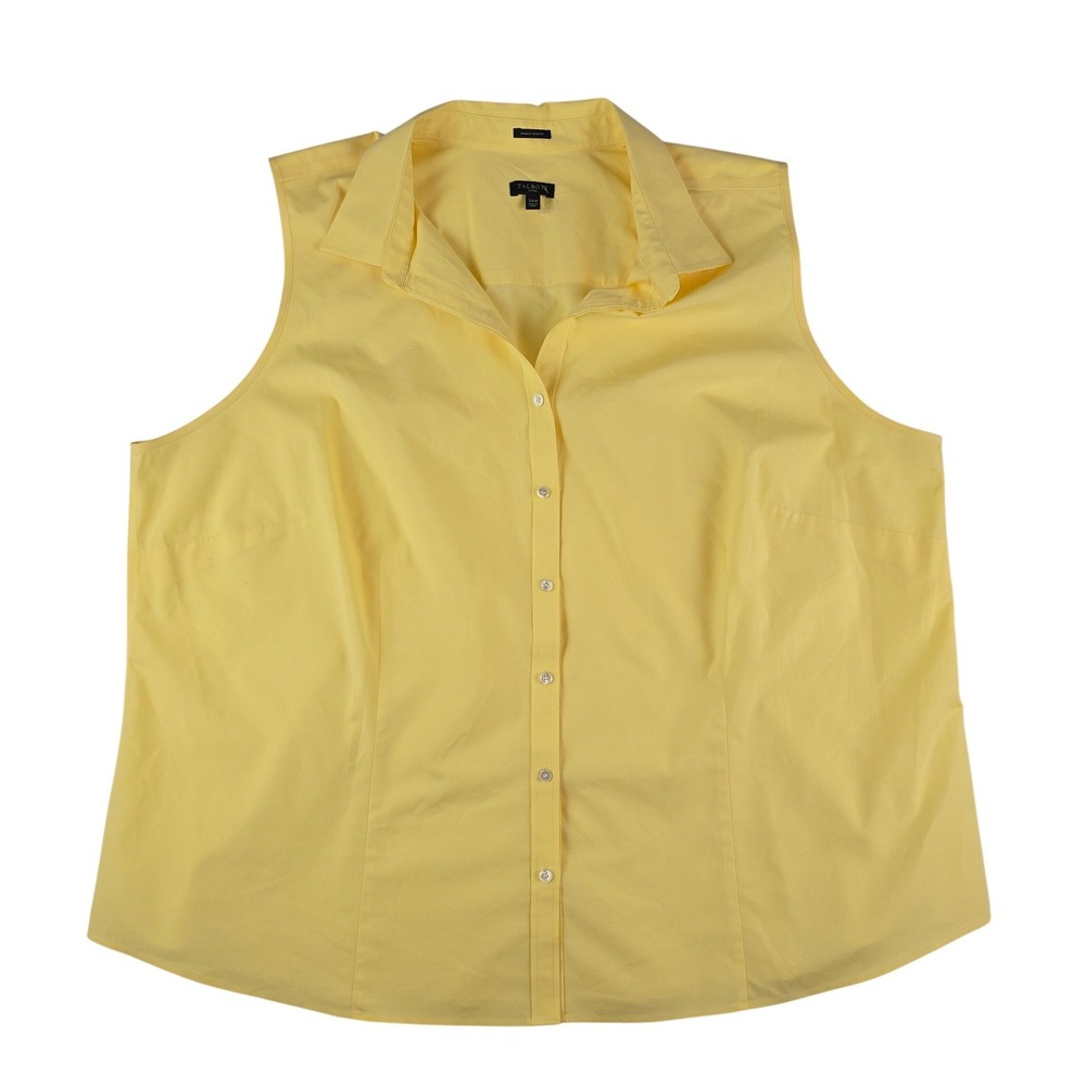 Talbots Wrinkle Resistant Sleeveless Shirt Women 24W Yellow Button Down Cotton